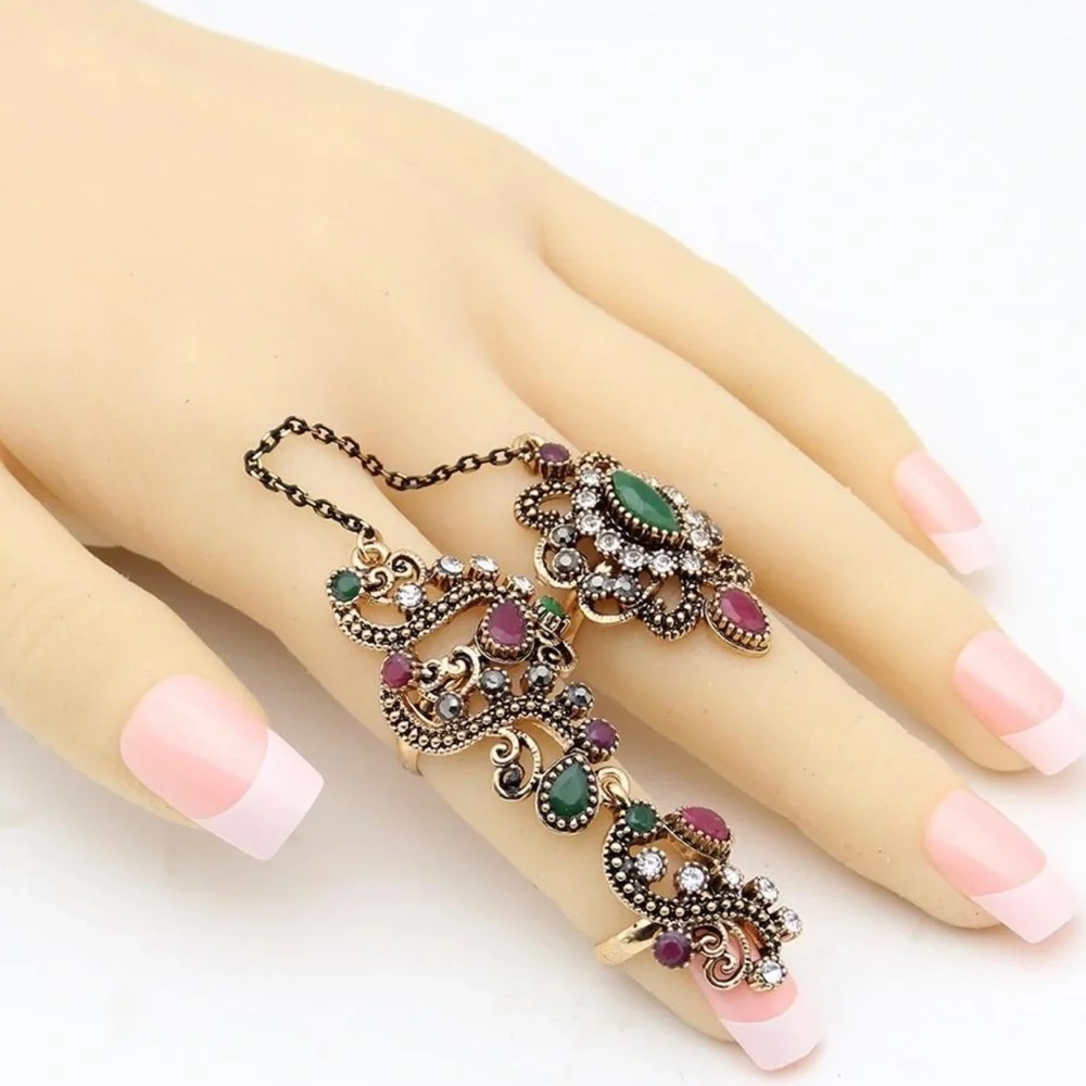 Gorgeous Boho Style Gold Plated Double Finger Adjustable Ring - Luxury One-Piece